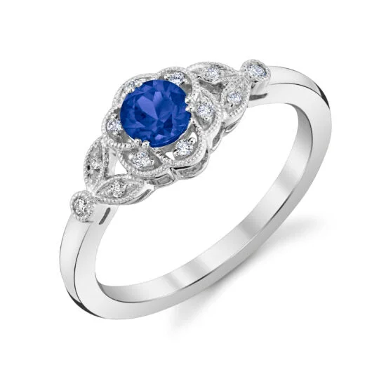 Blue Sapphire (Montana) 18kt White Gold Ring with Diamonds