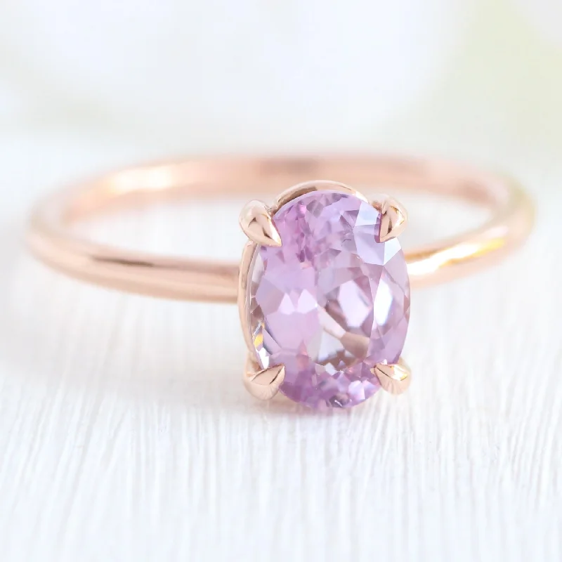 1.90 Ct Oval Lavender Sapphire Ring in 14k Rose Gold Low Profile Solitaire Ring, Size 6.25