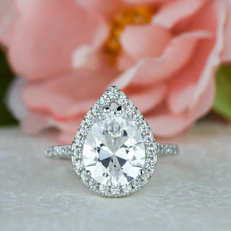 3.5 ctw Pear Halo Ring - 40% Final Sale