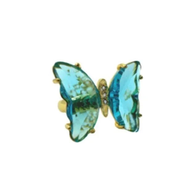 Adjustable Glass Butterfly Ring: Aqua (RG5BFLYQ)