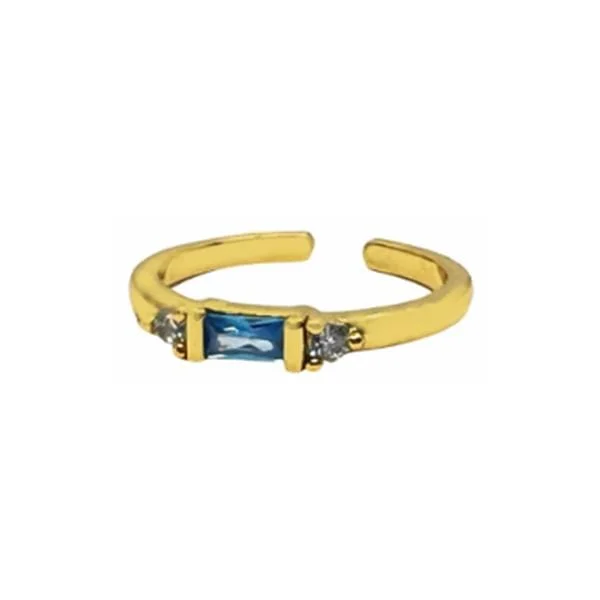 Adjustable Ring: CZ Baguettes & 18kt Gold Fill: Aqua (RG458Q)