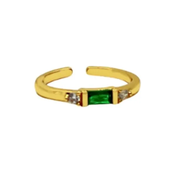 Adjustable Ring: CZ Baguettes & 18kt Gold Fill: Emerald (RG458EM)