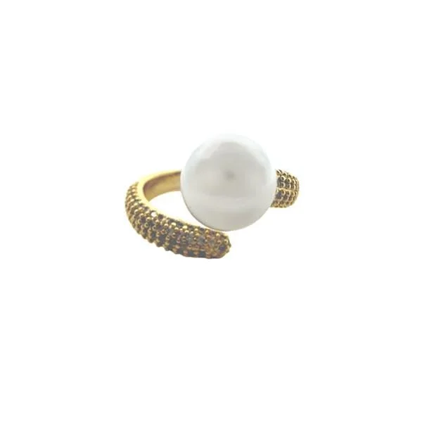 Adjustable Ring: Micro pave CZ and Pearl (RG4553)