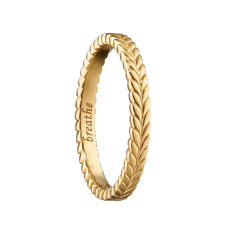 "Breathe" Leaf Poesy Slim 18K Gold Stackable Ring