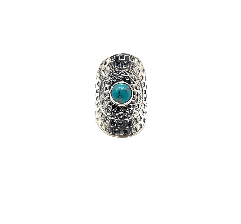 Detailed Turquoise Shield Ring