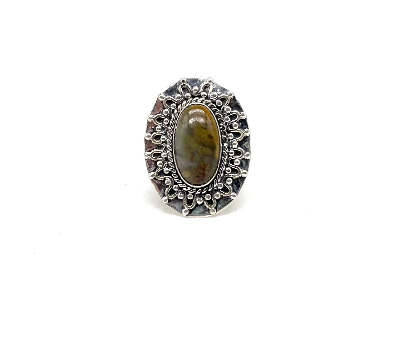 Ornate Oval Jasper Ring