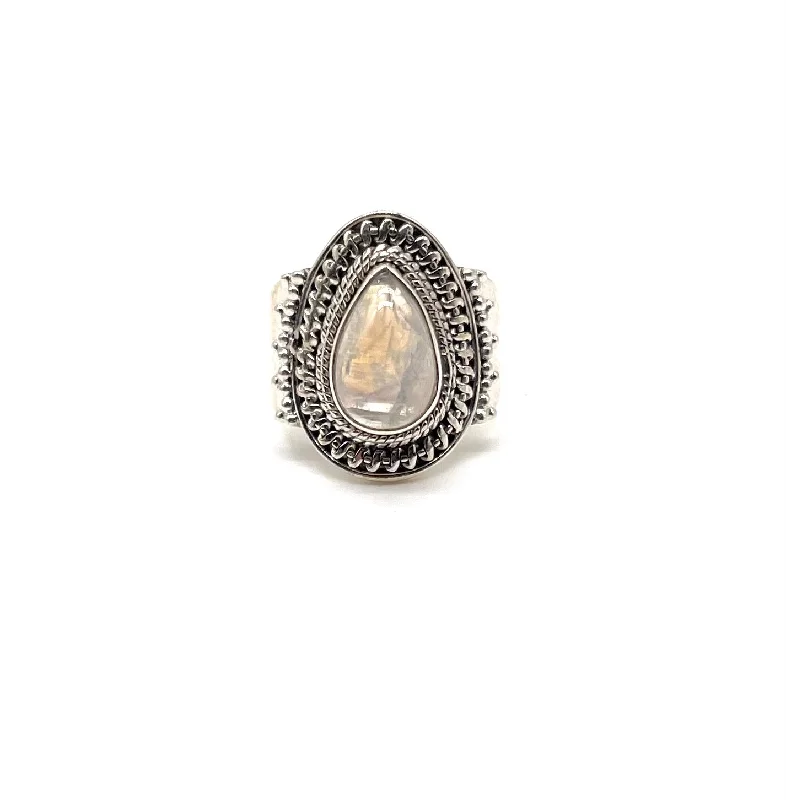 Pebbled Teardrop Moonstone Ring