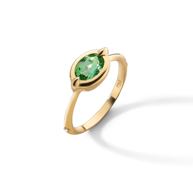 "Points North" Green Tourmaline Ring with Diamonds in 18K Gold