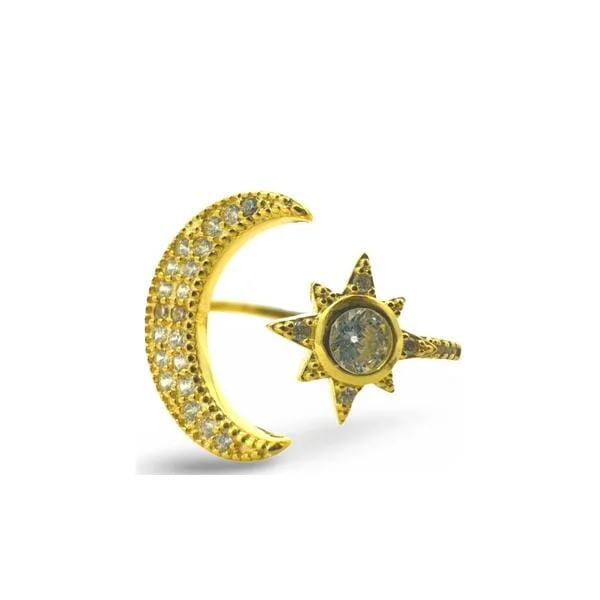 Star and Moon Adjustable Ring: CZ and Gold Fill (RG45MNST)