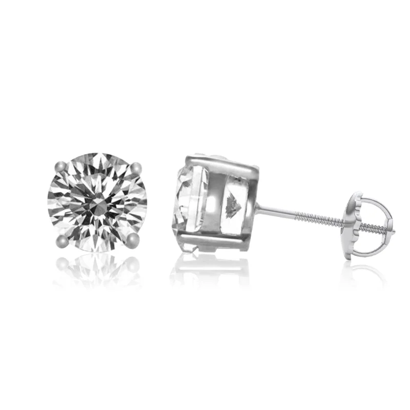 Sterling Silver and Cubic Zirconia Solitaire Stud Earrings