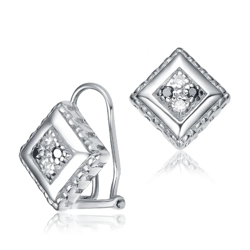 Sterling Silver Cubic Zirconia Square Stud Earrings