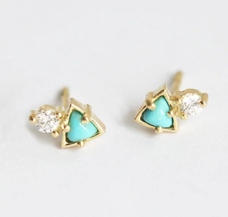 Turquoise Stud Earrings, Cluster Diamond Earrings