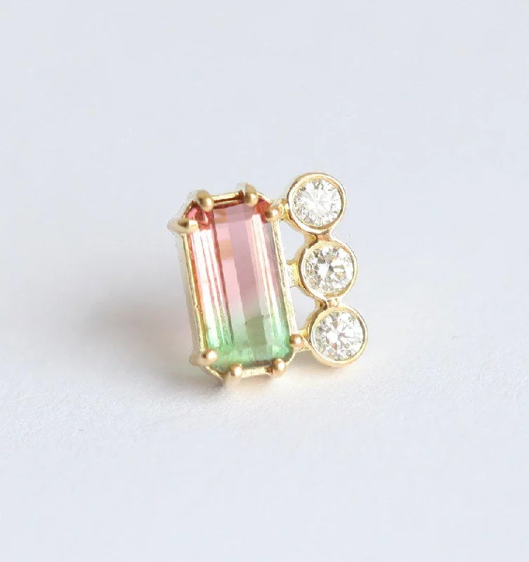 Annie Watermelon Tourmaline Stud Earrings With Diamonds