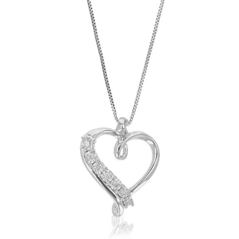 1/12 cttw Lab Grown Diamond Heart Pendant Necklace .925 Sterling Silver 2/3 Inch With 18 Inch Chain