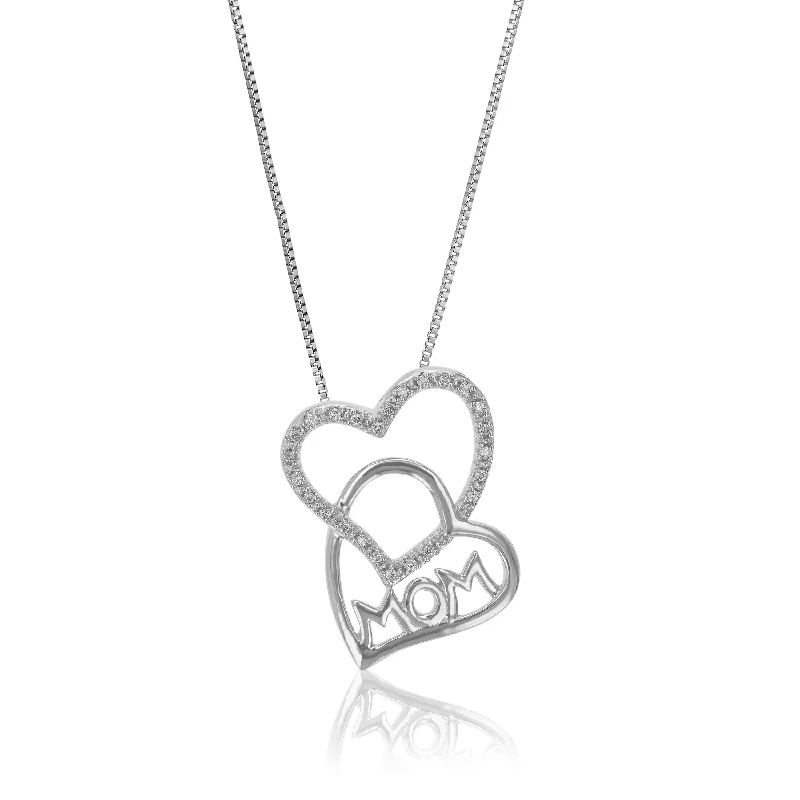 1/12 cttw Lab Grown Diamond MOM Pendant Necklace .925 Sterling Silver 2/3 Inch With 18 Inch Chain