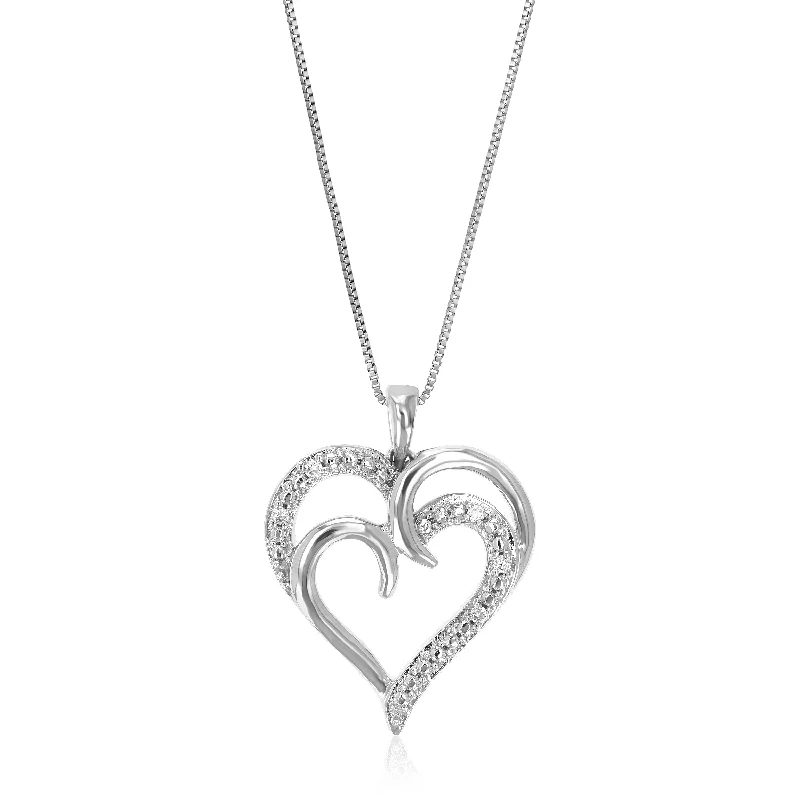 1/20 cttw Round Cut 5 Stones Lab Grown Diamond Heart Pendant Necklace .925 Sterling Silver 3/4 Inch With 18 Inch Chain