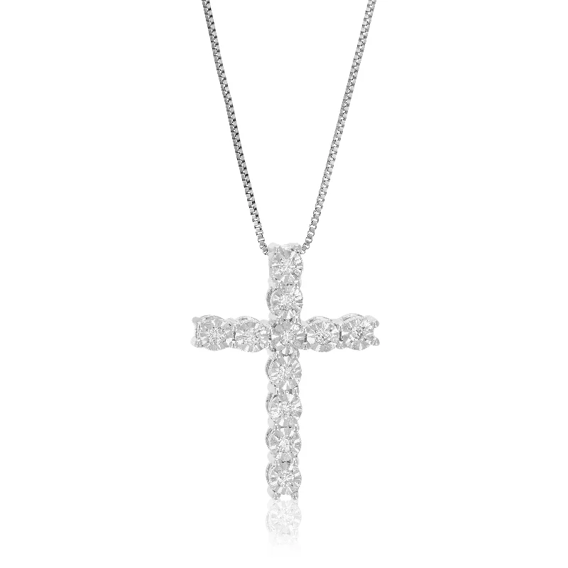 1/6 cttw Lab Grown Diamond Cross Pendant Necklace .925 Sterling Silver 2/3 Inch With 18 Inch Chain