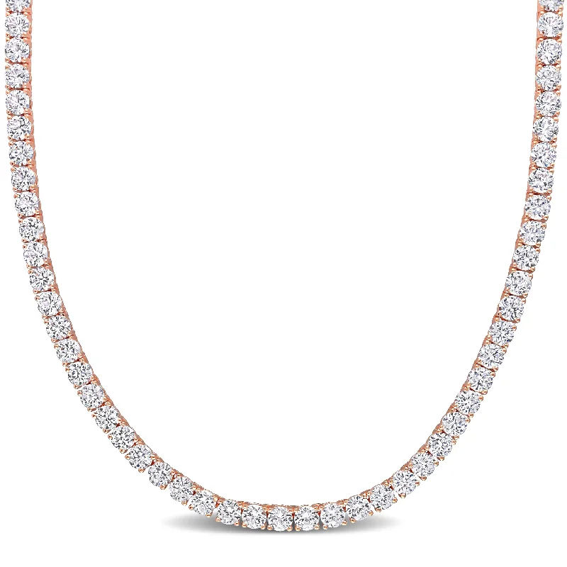 33 CT TGW Created White Sapphire Tennis Necklace in Rose Plated Sterling Silver