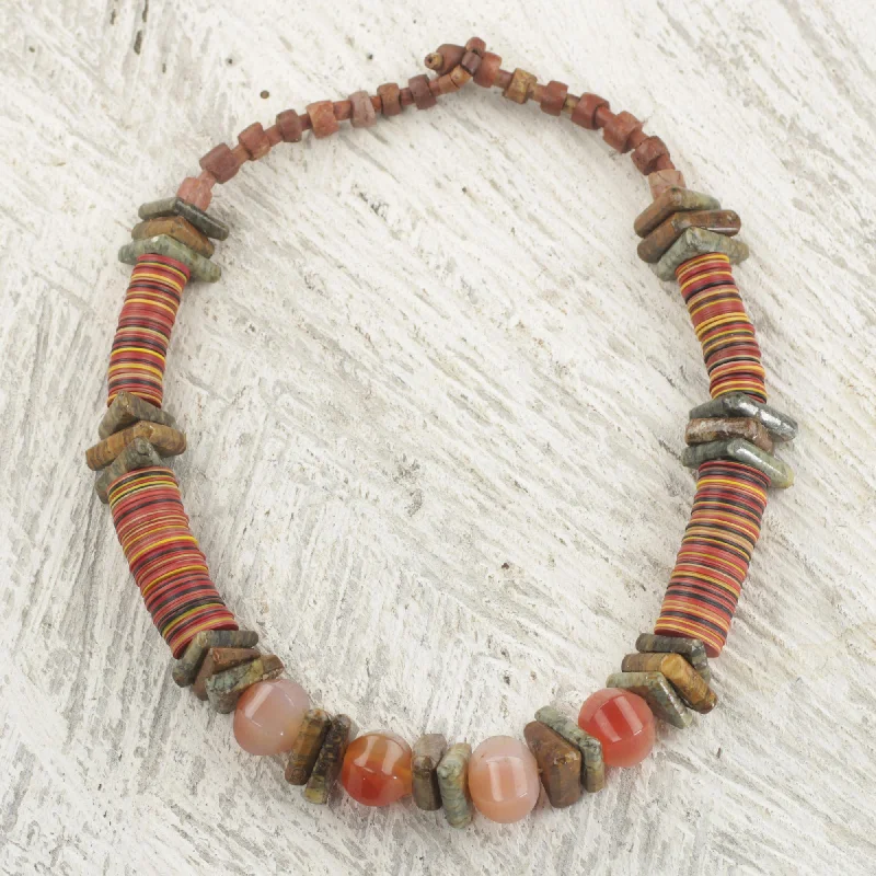 Earthen Contours Soapstone and Recycled Plastic Beaded Necklace from Ghana