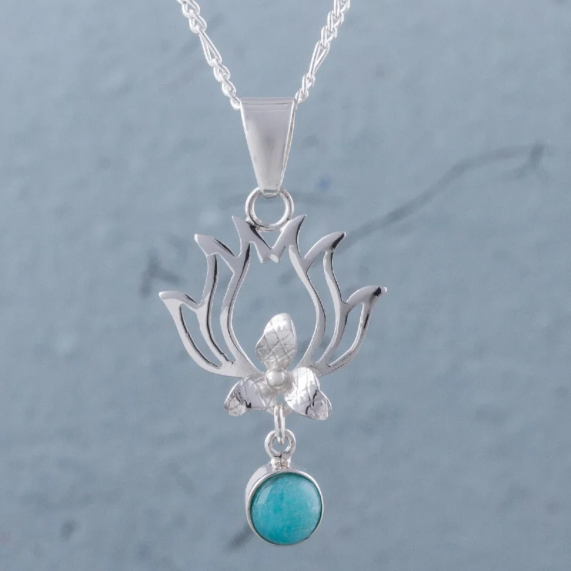 Flaming Drops Amazonite and Sterling Silver Pendant Necklace from Peru