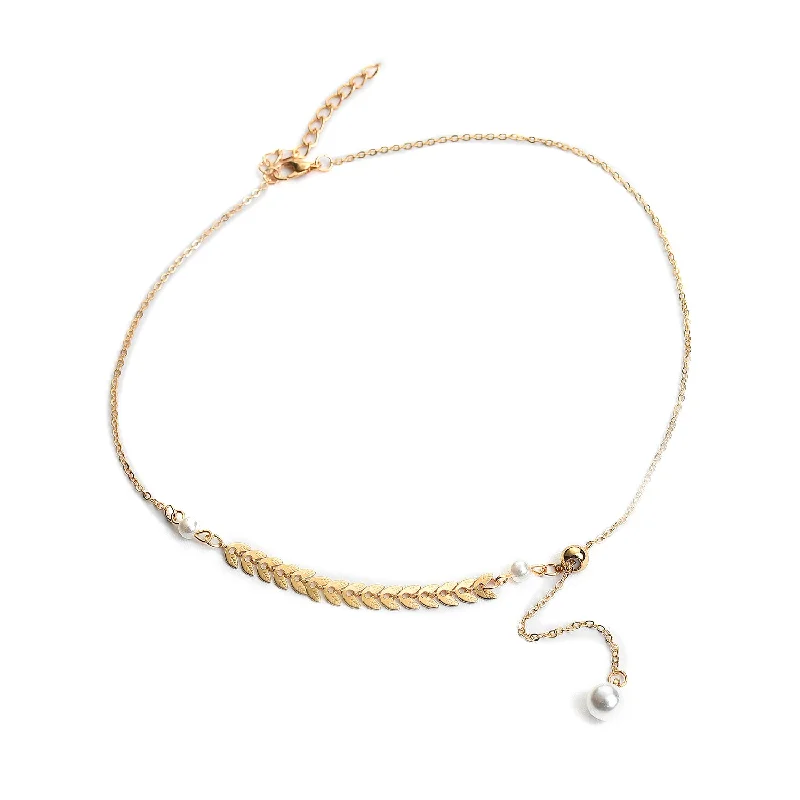 Gold-plated  White Brass Pearl Beaded Necklace