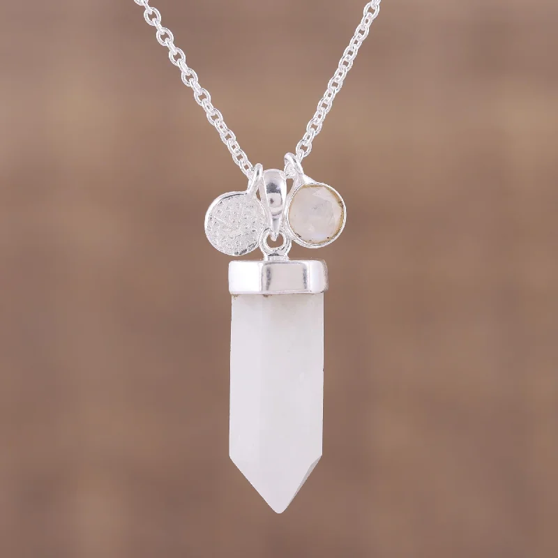 Moonlight Crystal Rainbow Moonstone Crystal Pendant Necklace from India