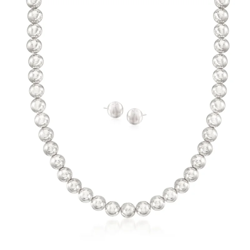 Ross-Simons Sterling Silver Jewelry Set: 8mm Bead Necklace and Stud Earrings