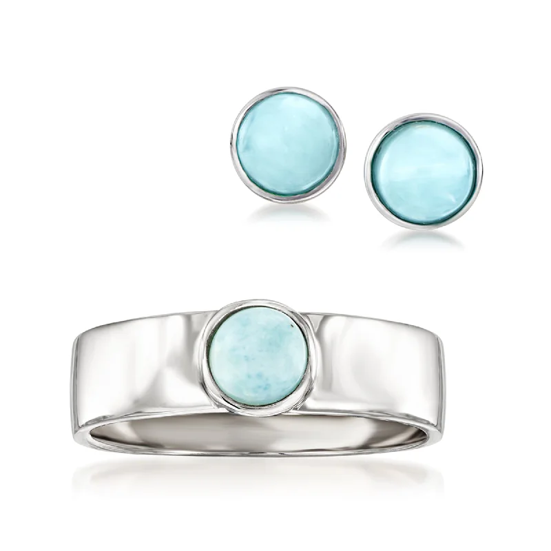 Ross-Simons Larimar Jewelry Set: Stud Earrings and Ring in Sterling Silver