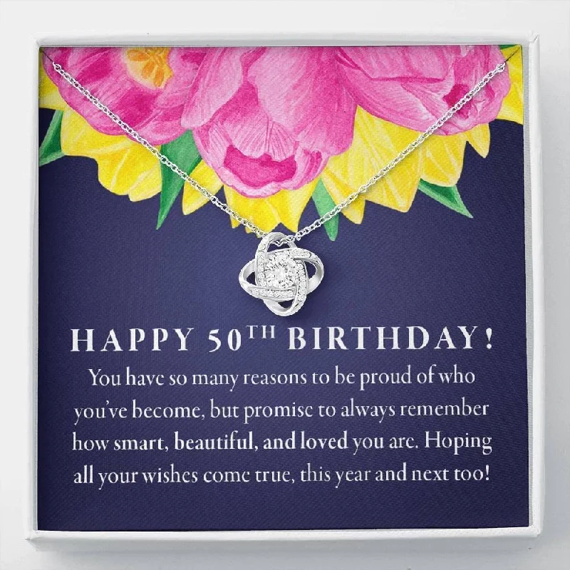 50th Birthday Necklace Gift For Her With Sentimental Pink Floral Card Happy Dainty Message Jewelry Necklace With