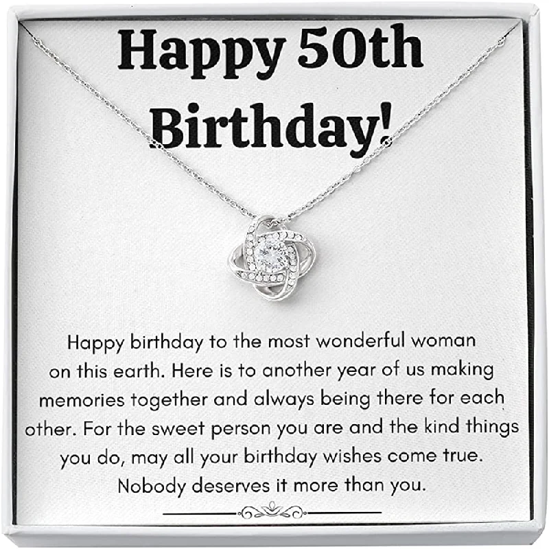 50th birthday necklace gifts for women Jewelry Box Happy 50th Sweet Person Love Knot Necklace with Message Card and