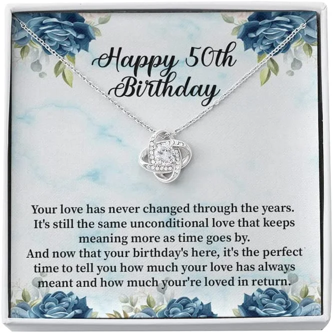 50th Birthday Necklace Happy Birthday - Love Knot Necklace Message Card 50th Birthday Jewelry Message Card Necklace