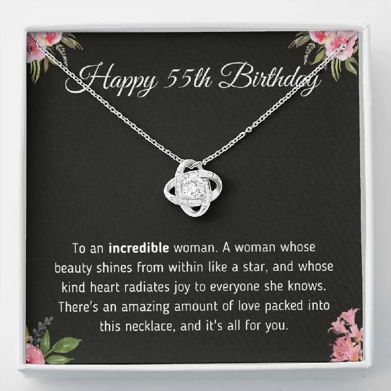 55th Birthday Necklace Jewelry Gift - For a Woman Turning 55 – Love Knot NecklaceNecklace With Meaningful Message Card