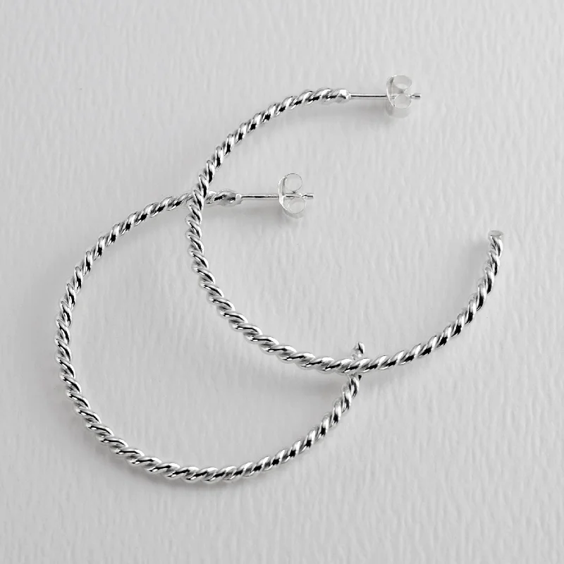 Twisted 40mm Sterling Silver Hoop Earrings