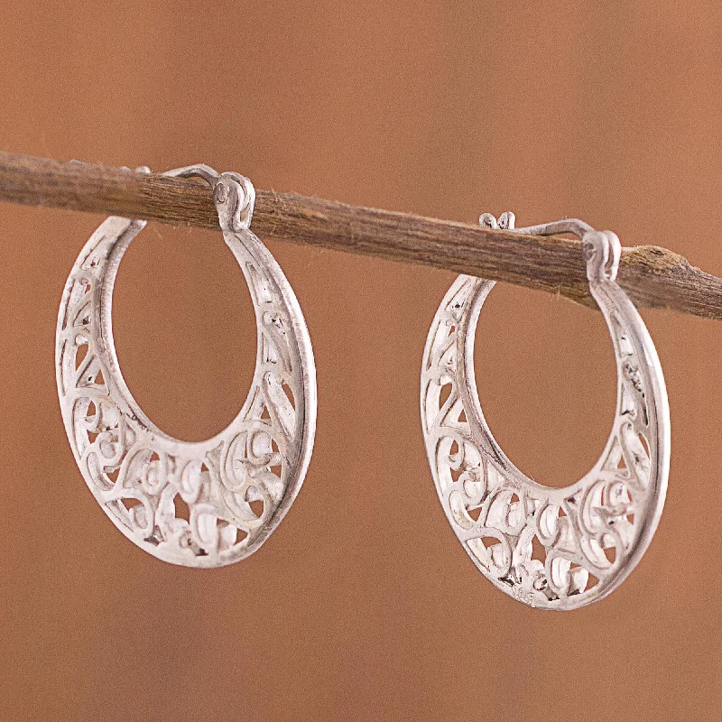 Curling Winds Sterling Silver Scroll Openwork Circle Hoop Earrings