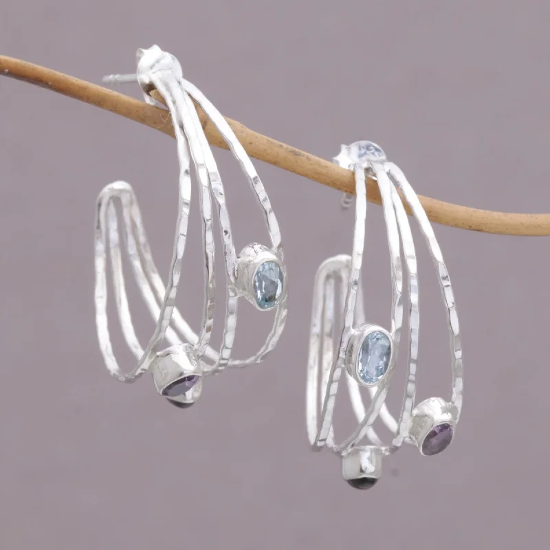 Eternal Majesty Multigemstone and Sterling Silver Half Hoop Earrings