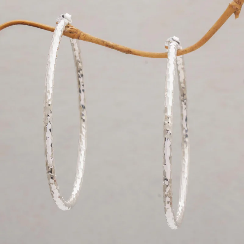 Glimmering Memories Sterling Silver Hammered Motif Half-Hoop Earrings from Bali