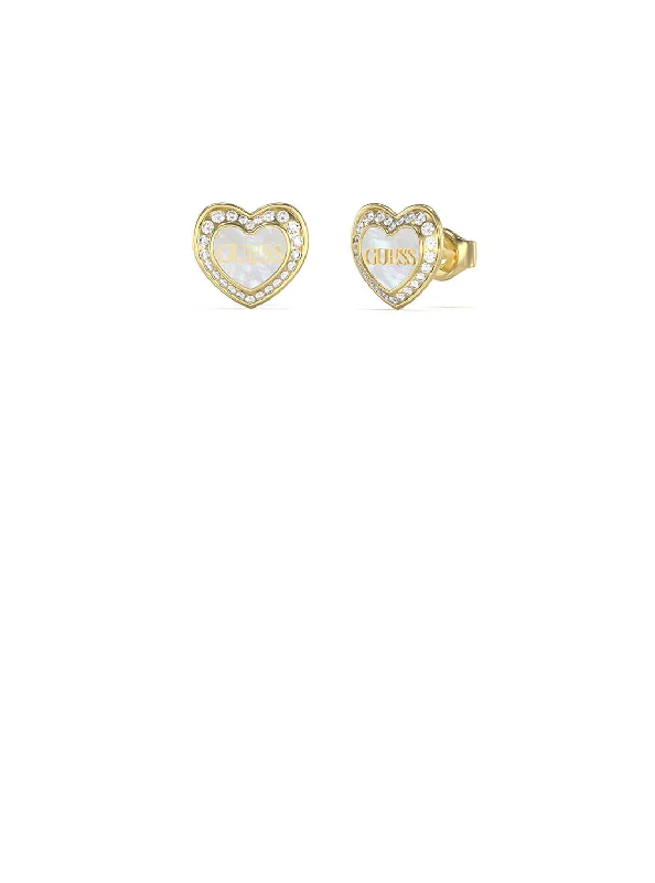 Gold Amami MOP Heart Stud Earrings