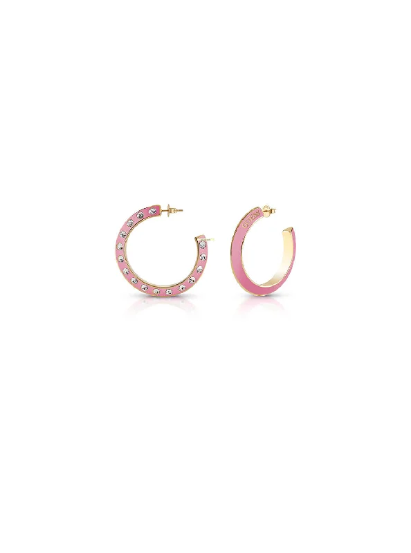 Gold Pink Crystal Hoop Earrings