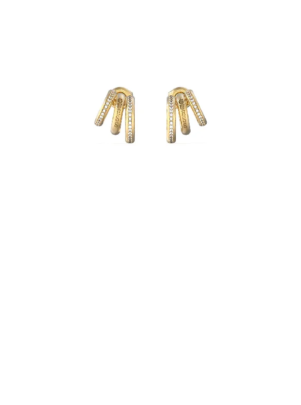 Gold Triple Mini Hoop Stud Earrings