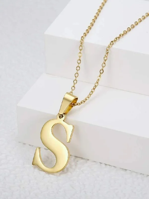 Letter Charm Necklace And Letter Stud Earrings Set S 4606034