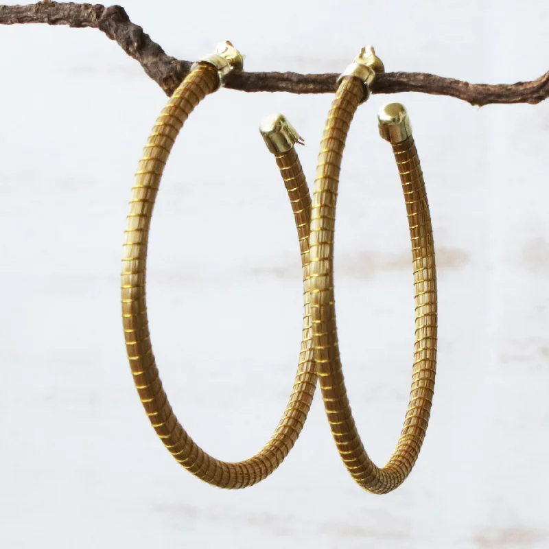 Natural Dynamic (2.5 Inch) Brazilian Golden Grass Gold Half hoop Earrings