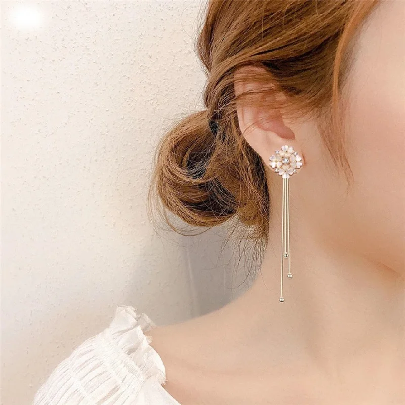 New Style Silver Needle Earrings High-end Flower Temperament Female Wild Earrings Korean Long Tassel Earrings Ladies X440543