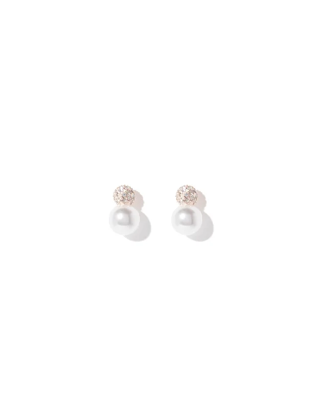 Rose Ball Crystal & Pearl Stud Earrings