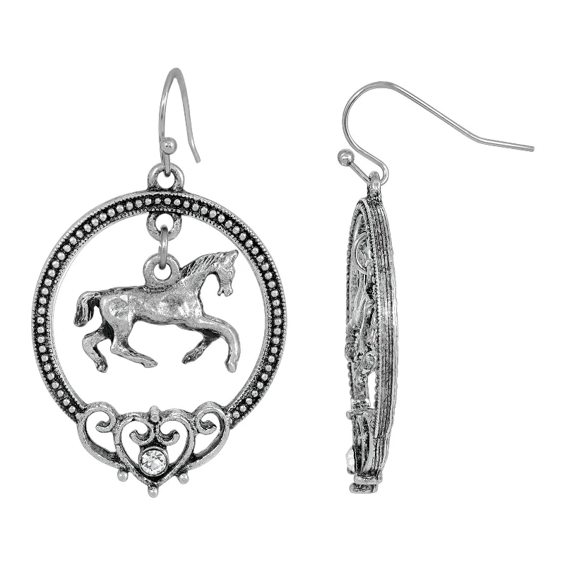 1928 Jewelry® Silver Tone Horse Hoop Earrings