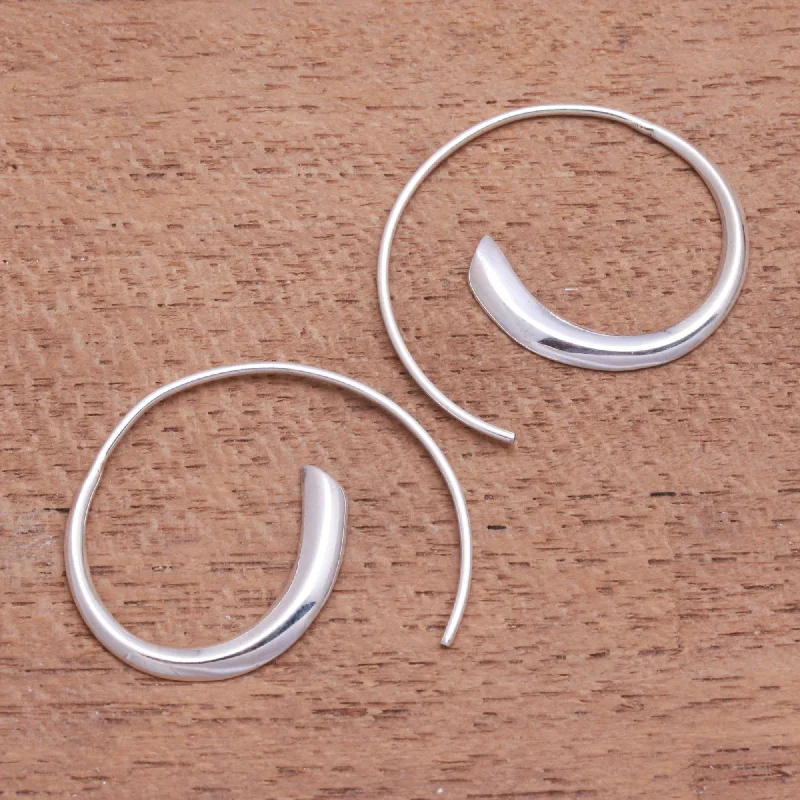 Simple Loops Sterling Silver Half-Hoop Earrings Crafted in Bali