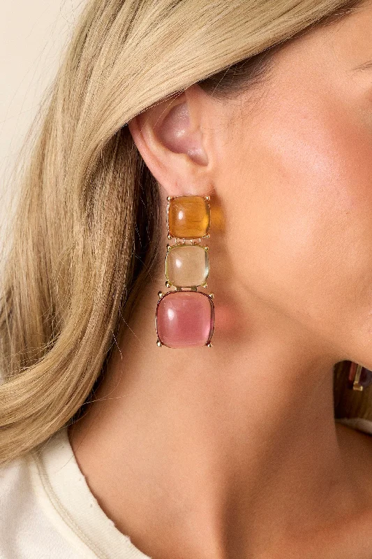 Swift Moves Pink Multi Stone Statement Earrings