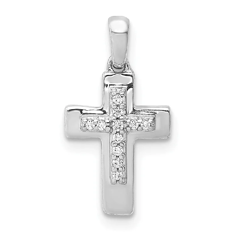 14k White Gold 1/20 Ctw Diamond Tiny Latin Cross Pendant, 9 x 17mm