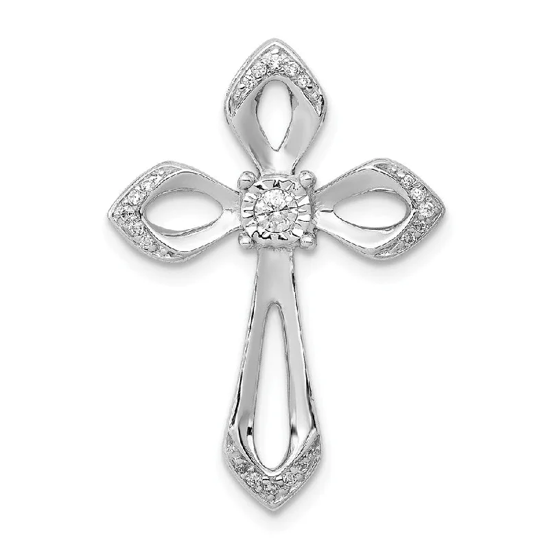 14k White Gold 1/8 Ctw Diamond Passion Cross Slide Pendant, 18 x 27mm