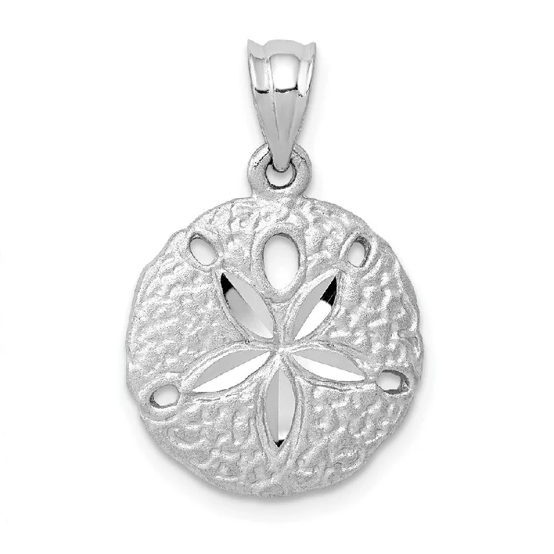 14k White Gold 15mm Diamond Cut Satin Sand Dollar Pendant