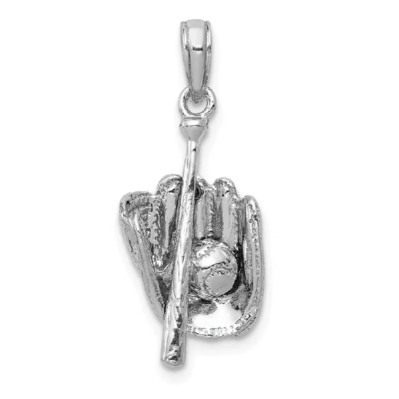 14k White Gold 3D Baseball Pendant